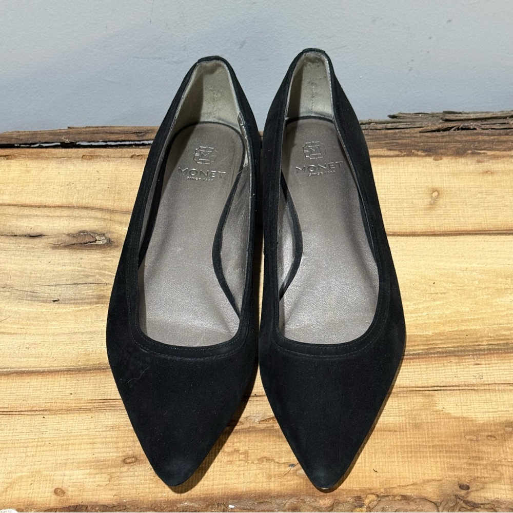 Monet Black Suede Pointed Toe Flats Size 8.5 B100 - Picture 2 of 8